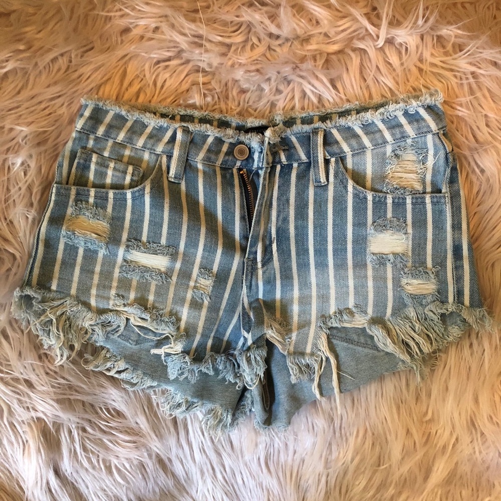 Forever 21 high-waisted distressed striped shorts